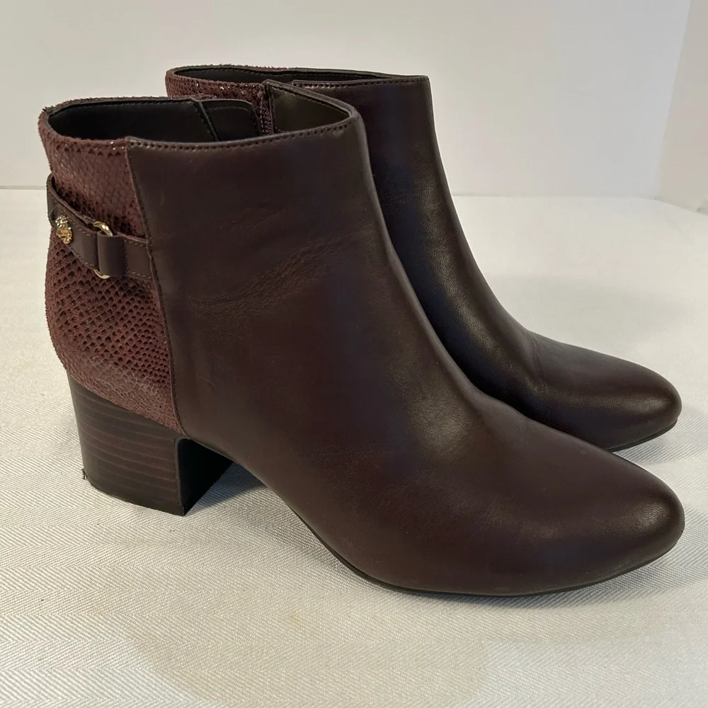 Anne Klein Hilda Ankle Boots in Dark Brown with "Snakeskin" Heels 7 1/2 M - Picture 2 of 9